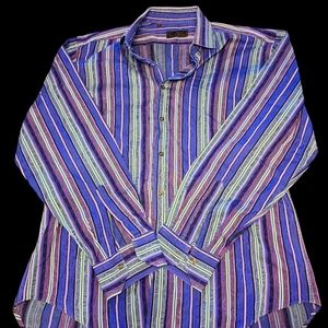 Etro Milano Mens Shirt Long Sleeve  Multicolor Stripes Size 42 Made In Italy